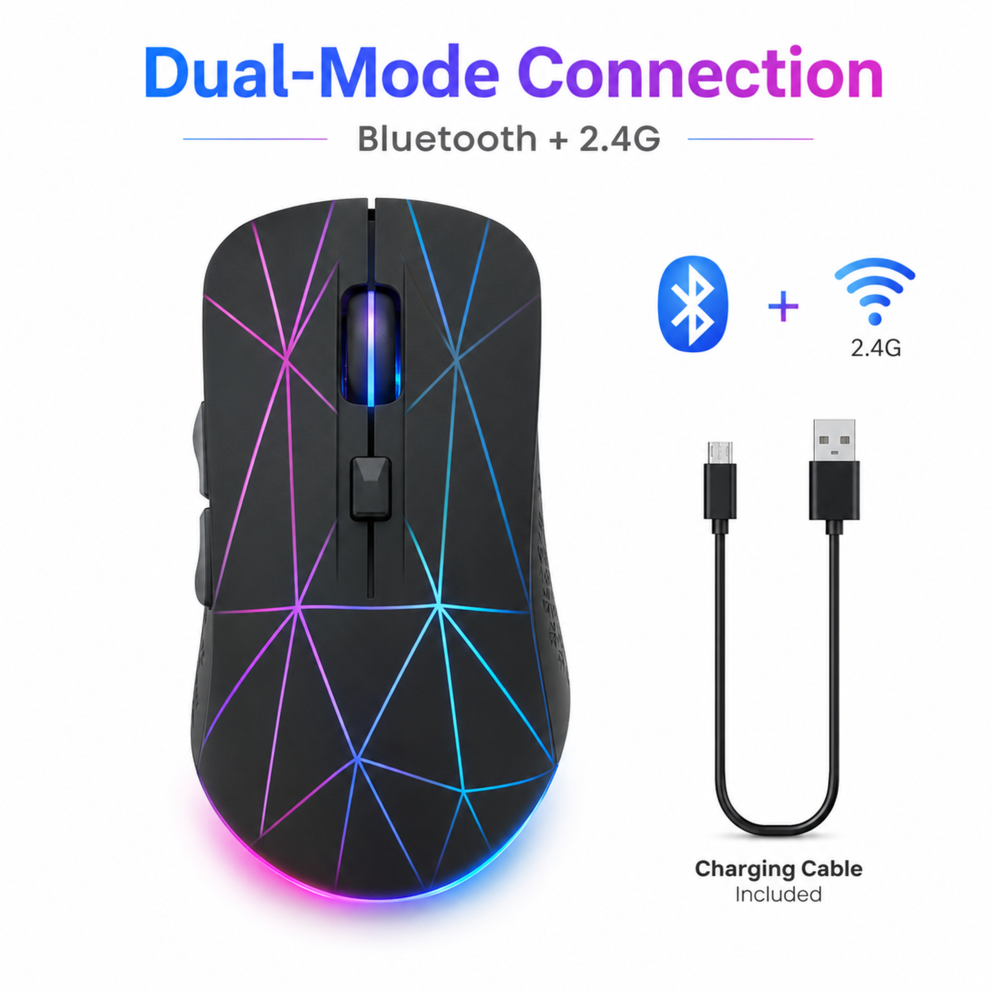 Wireless optical gaming mouse charging and battery detail