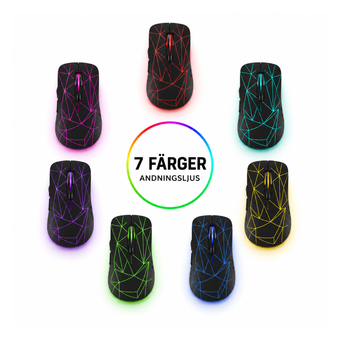 gamingmus i 7 färger med andningsljuseffekt