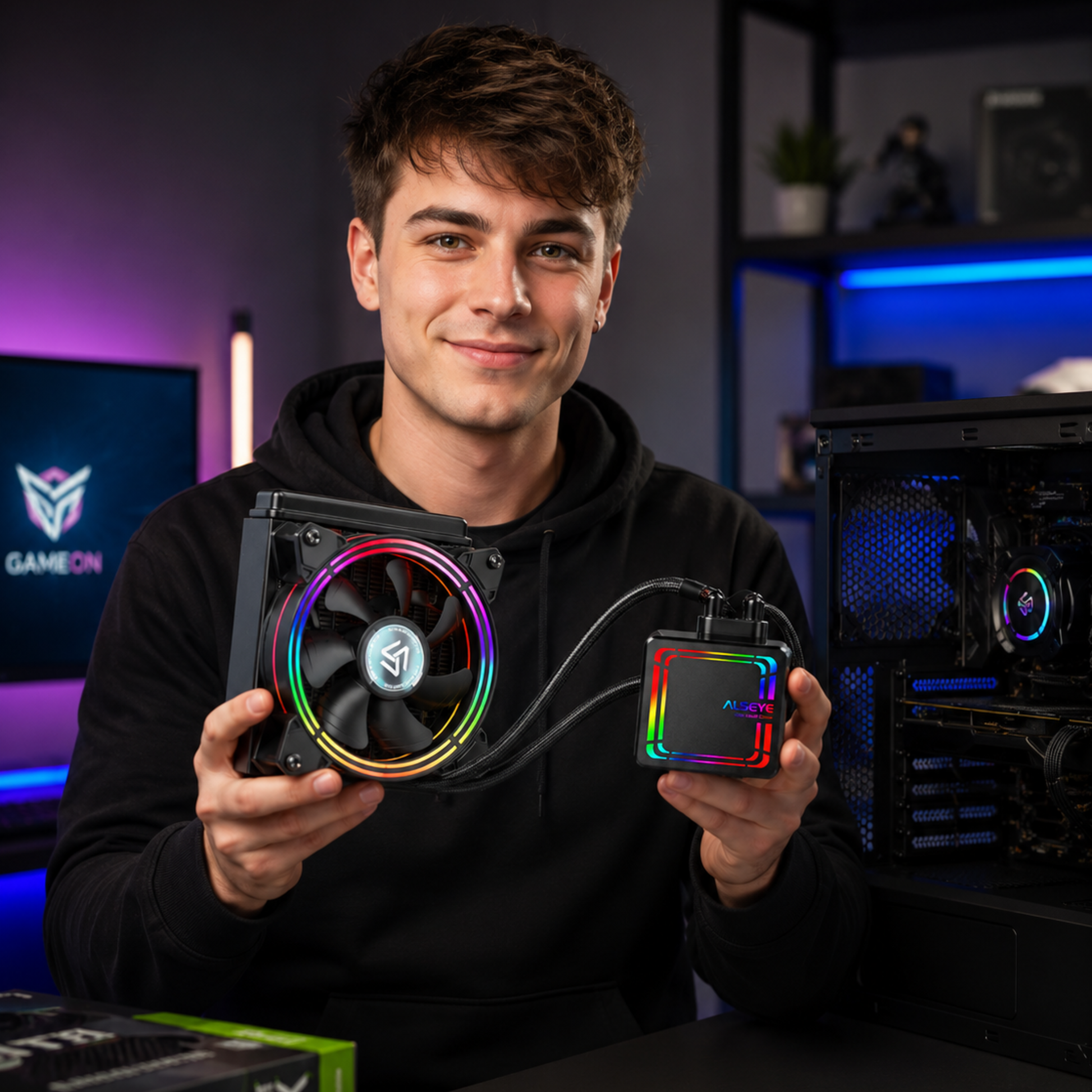 Gamer visar upp ALSEYE H120Z vätskekylare i sin gaming-uppsättning
