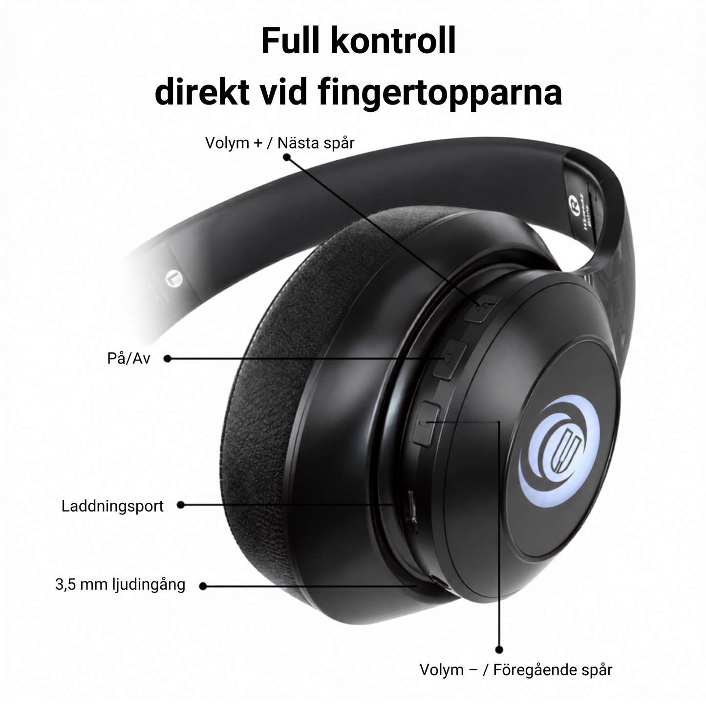 BH10 kontrollknappar för volym, på/av och laddning