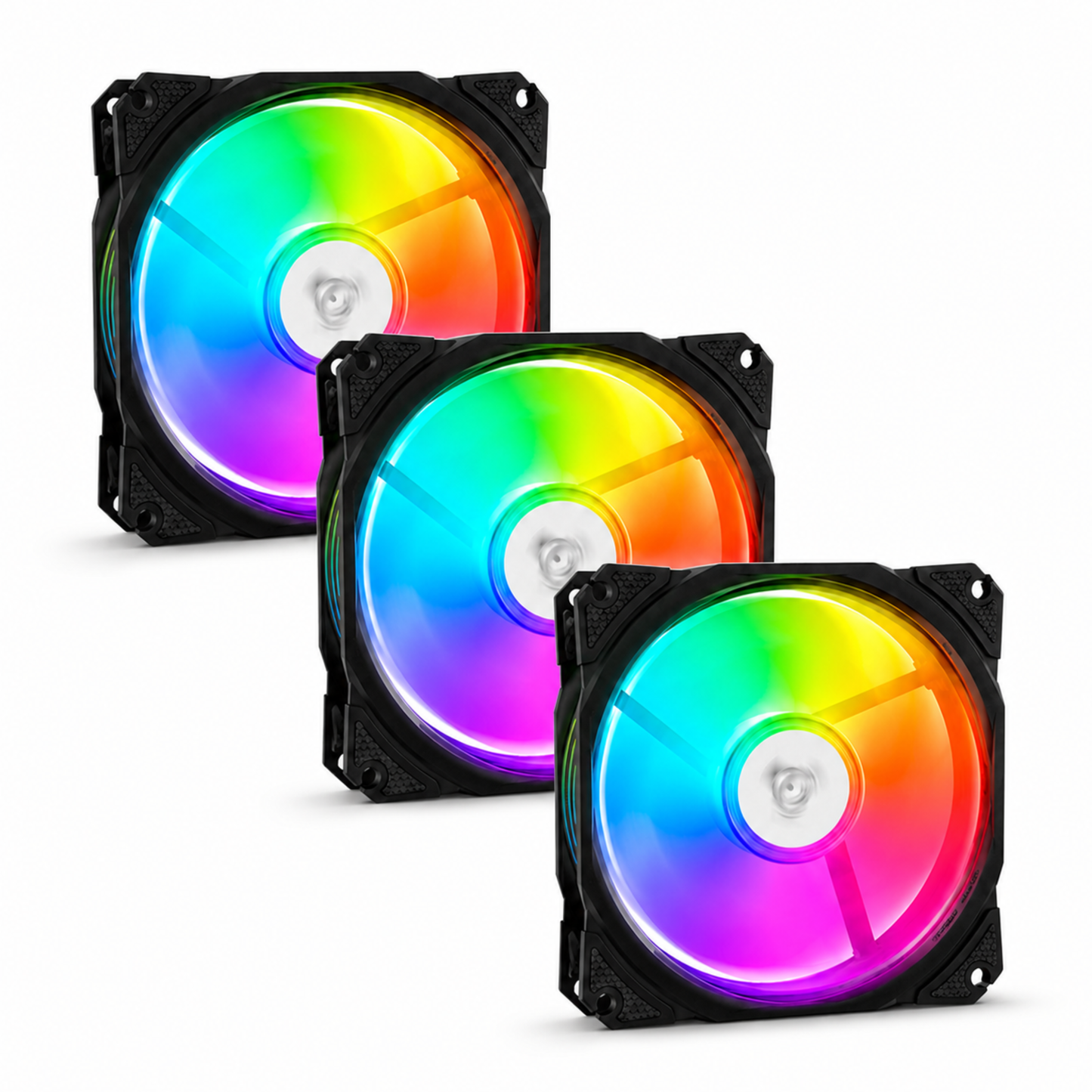 3-pack 120mm ARGB case fans with syncable rainbow lighting in black