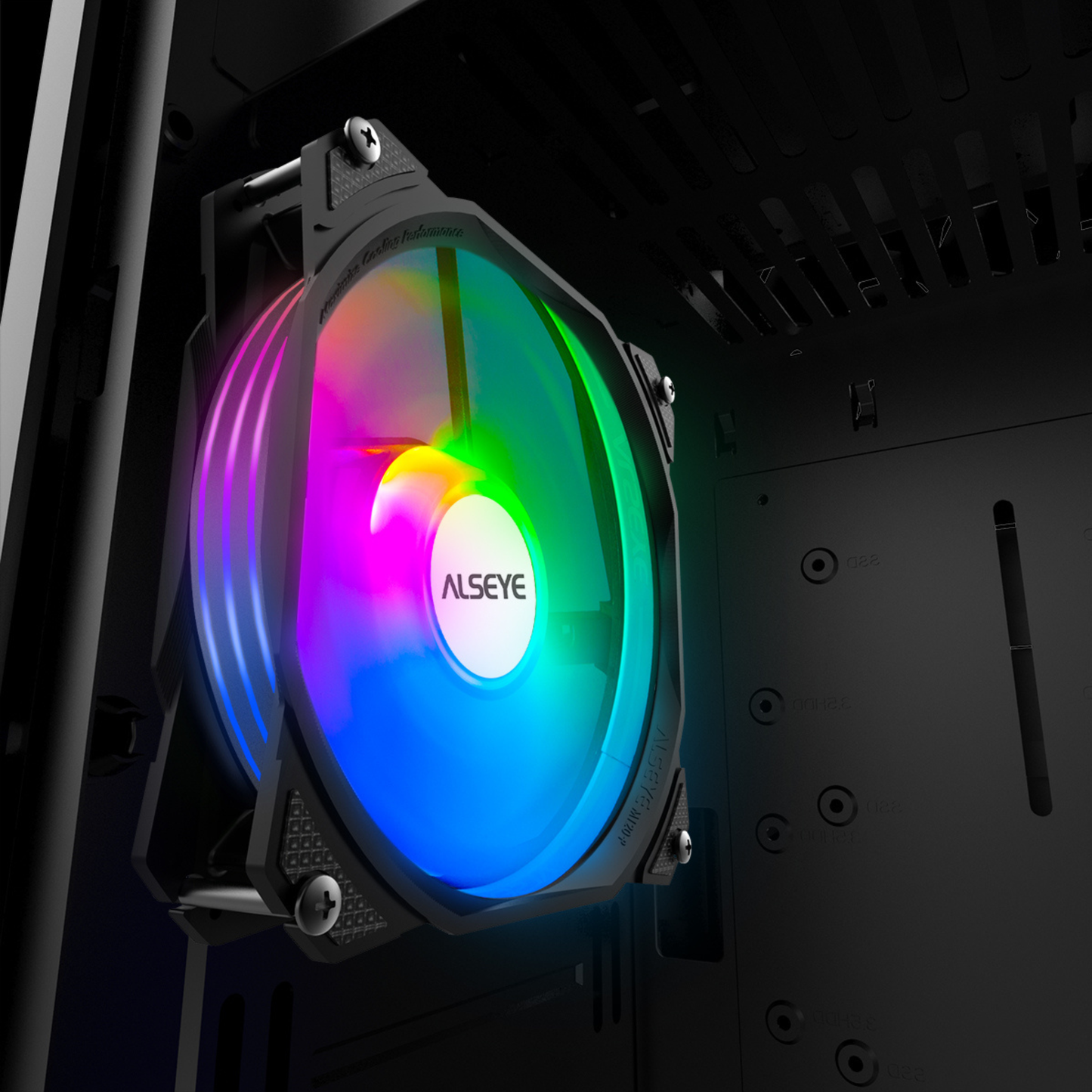 120mm case fan blade design and black frame close-up