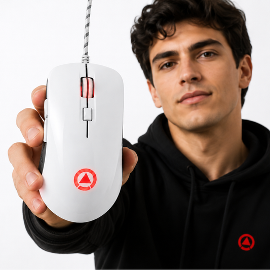 white mouse top view showing RGB lighting effect
