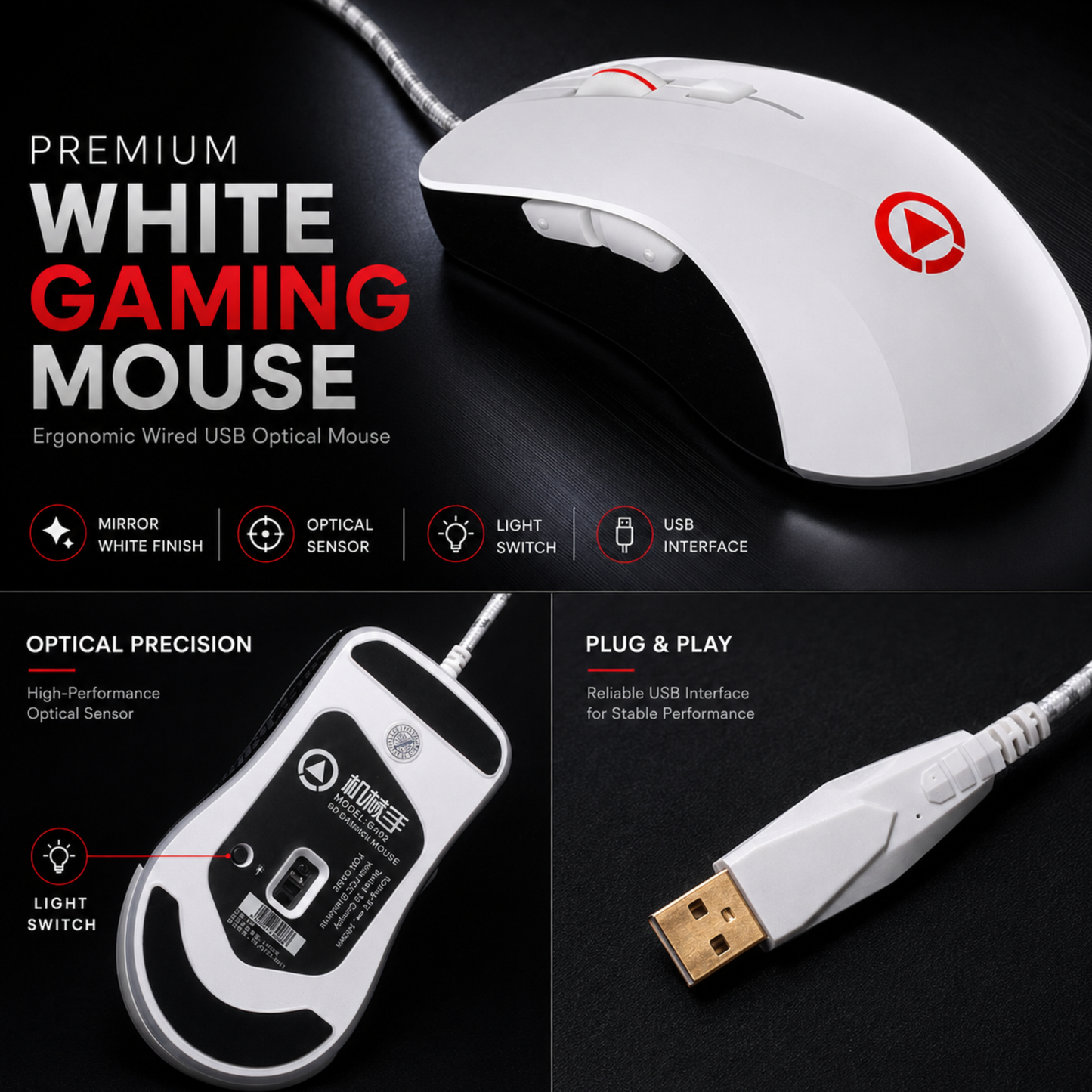  mouse USB cable and Plug & Play connector detail