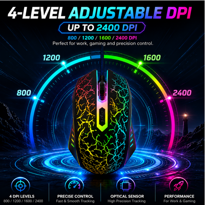 X1 gaming mouse top view showing RGB lighting effect