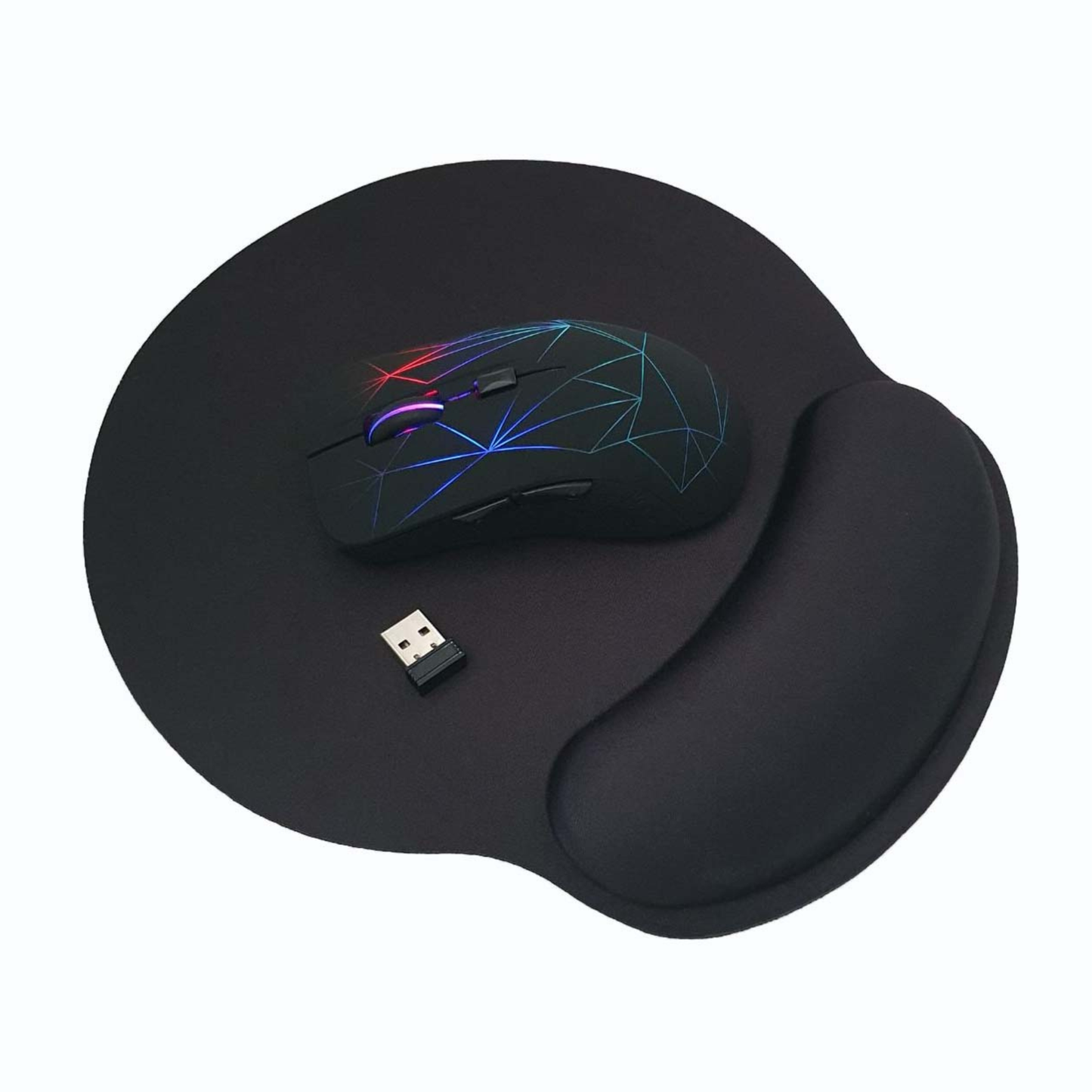 gamingmus med nano-mottagare och musmatta med handledsstöd