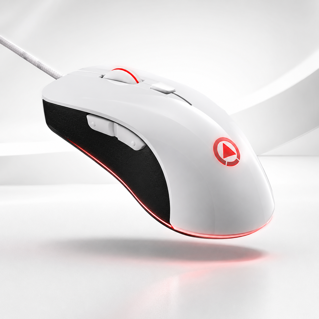 G402 white gaming mouse side view showing ergonomic design