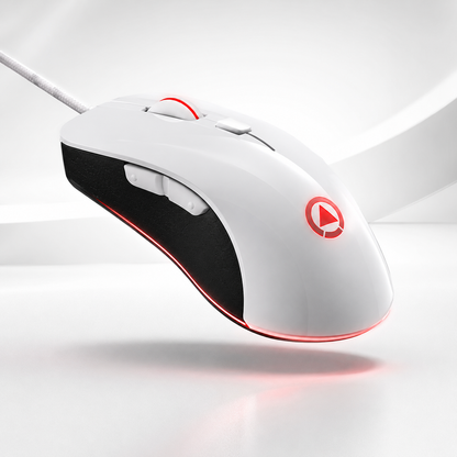 G402 white gaming mouse side view showing ergonomic design
