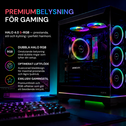 RGB-kylfläktar monterade i gaming-chassi med RTX-grafikkort