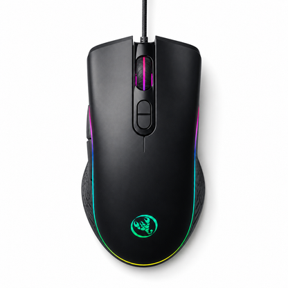 UPOOLBO A867 gamingmus i svart med RGB-belysning, sedd snett framifrån