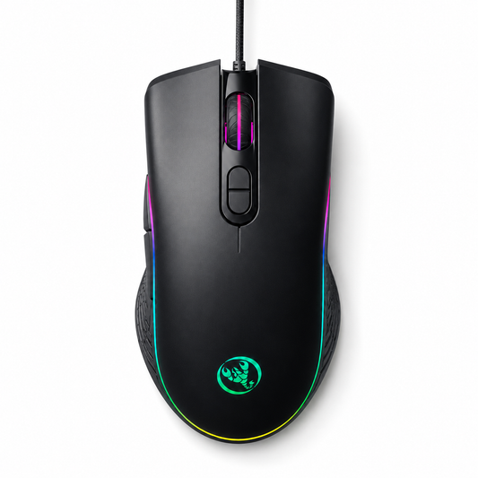 UPOOLBO A867 gamingmus i svart med RGB-belysning, sedd snett framifrån