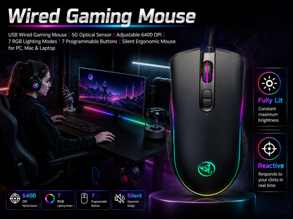 UPOOLBO A867 trådbunden gamingmus med RGB-belysning och hög precision