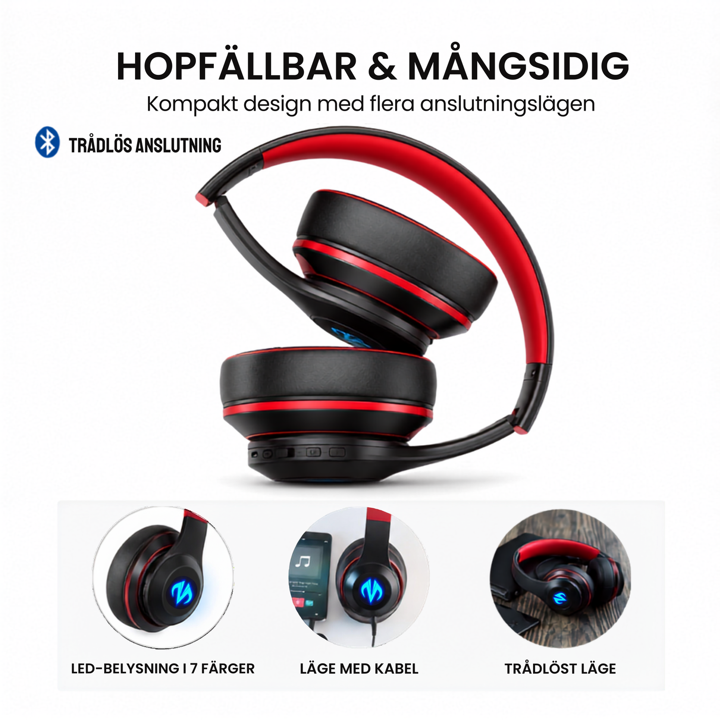 BC10 hopfällbart gaming-headset med trådlöst läge, kabelläge och RGB-belysning