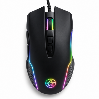 UPOOLBO G901 gamingmus i svart med RGB-belysning, sedd snett framifrån.