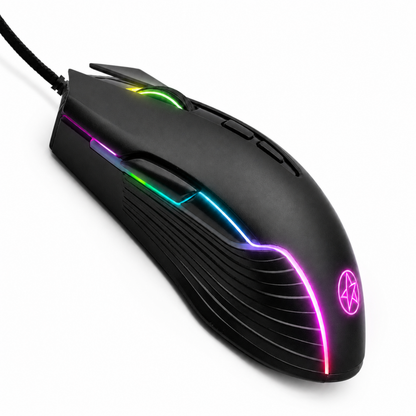 Närbild på UPOOLBO G901 gamingmus som visar musens ergonomiska formgivning.