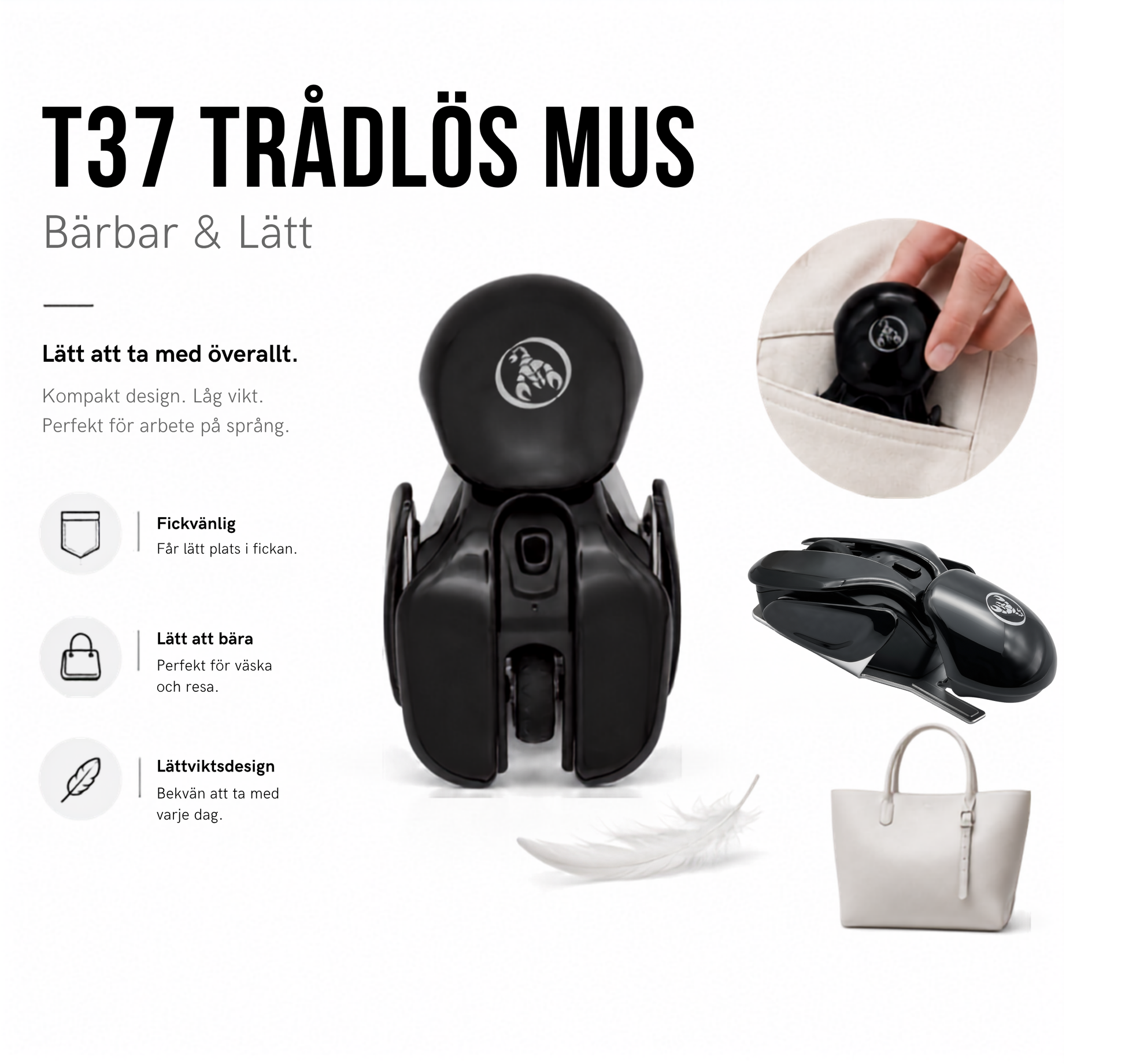 UPOOLBO T37 trådlös mus – bärbar och lätt design