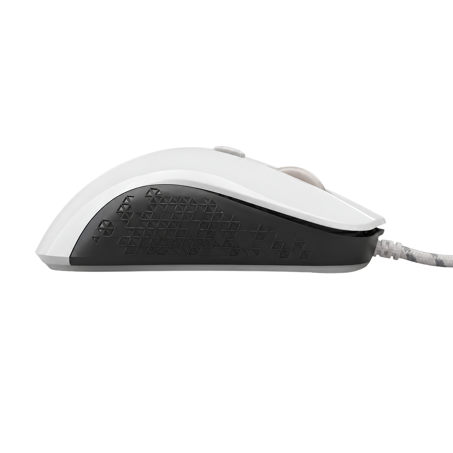 Vit gamingmus med flätad USB-kabel – ergonomisk design, 7 programmerbara knappar och UPOOLBO-logotyp