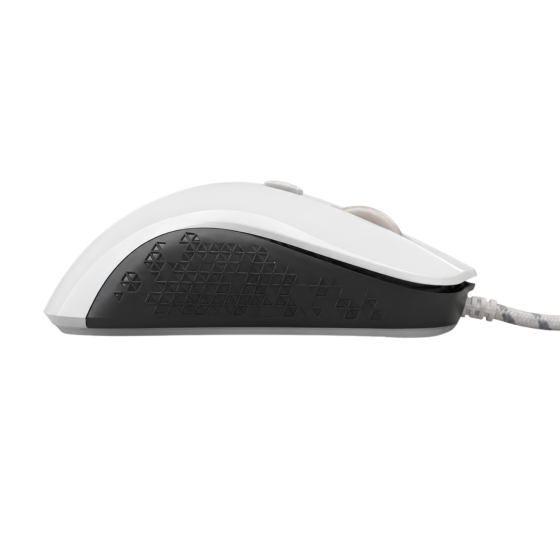Vit gamingmus med flätad USB-kabel – ergonomisk design, 7 programmerbara knappar och UPOOLBO-logotyp