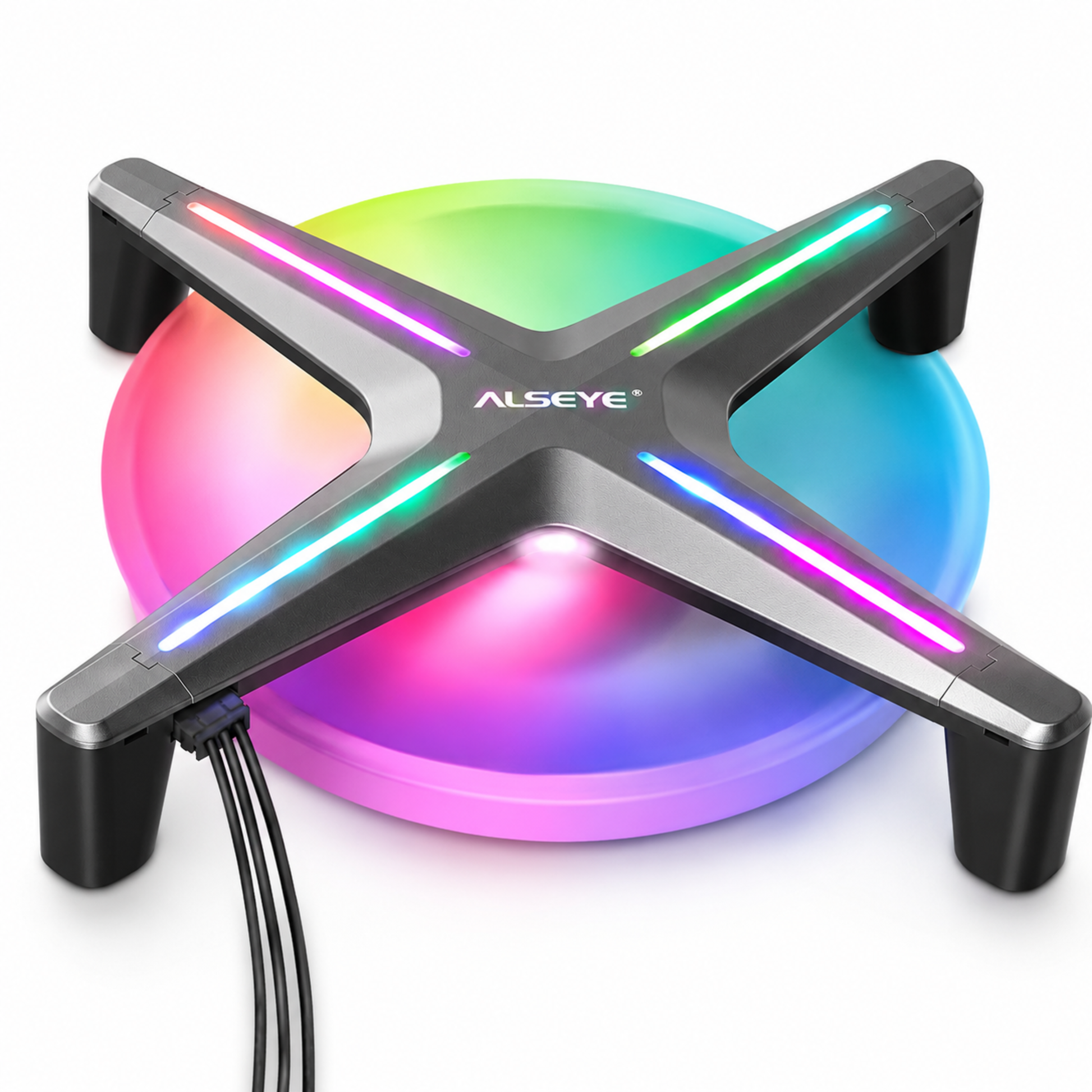 120mm ARGB frameless fan front view showing RGB lighting effect
